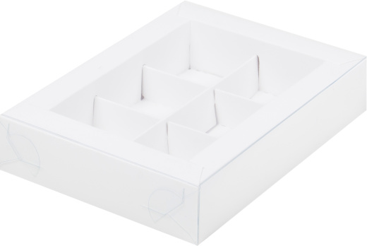 Коробка для конфет  (РК)  , 155х115х30 белая пласт крышкой, 6 конфет 051041