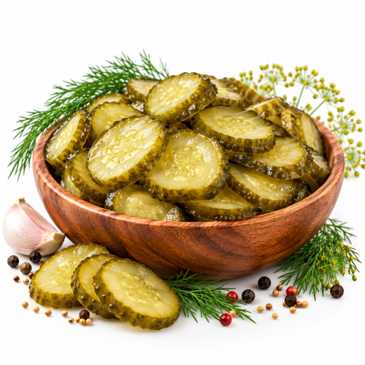 Rustic Bowl of Glossy Pickles and Dill